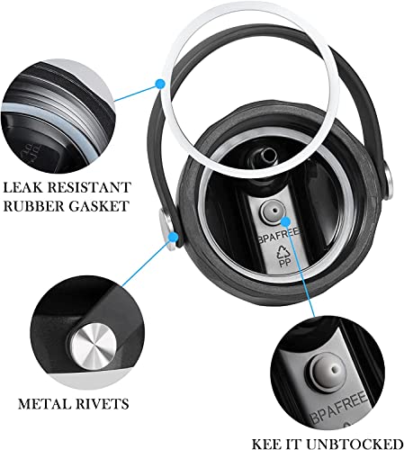 Straw Lid for Hydro Flask Wide Mouth 32 40 64 oz, BPA Free Top Replacement, Cap with Flex Handle Fits Hydroflask Kids 12 16 20 Ounce Bottles, Leak-proof Sports Bottle Accessories, Black - 2 Pack