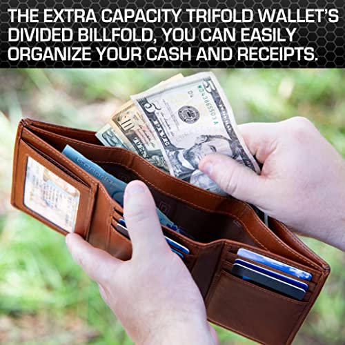 ID Stronghold Extra Capacity Trifold Wallet for Men - RFID Blocking Genuine Leather Wallet (Antiqued Brown)4