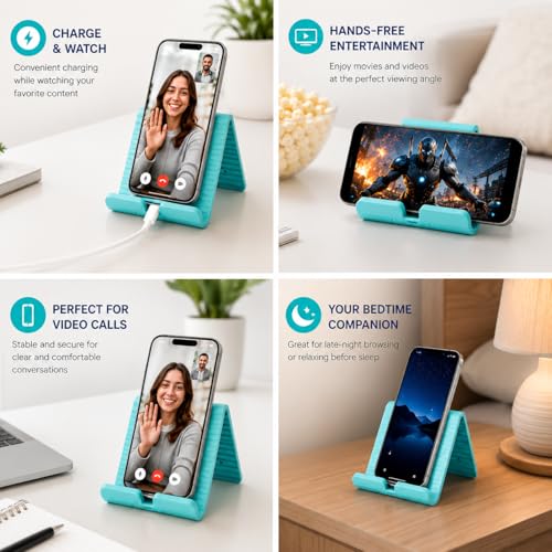 Image of Questsole Foldable Silicone Mobile Stand for Phone & Tablet, Portable Flexible Mobile Holder, Adjustable Desk Stand, Compatible with Smartphones, iPhone, Android, iPad (Aqua)