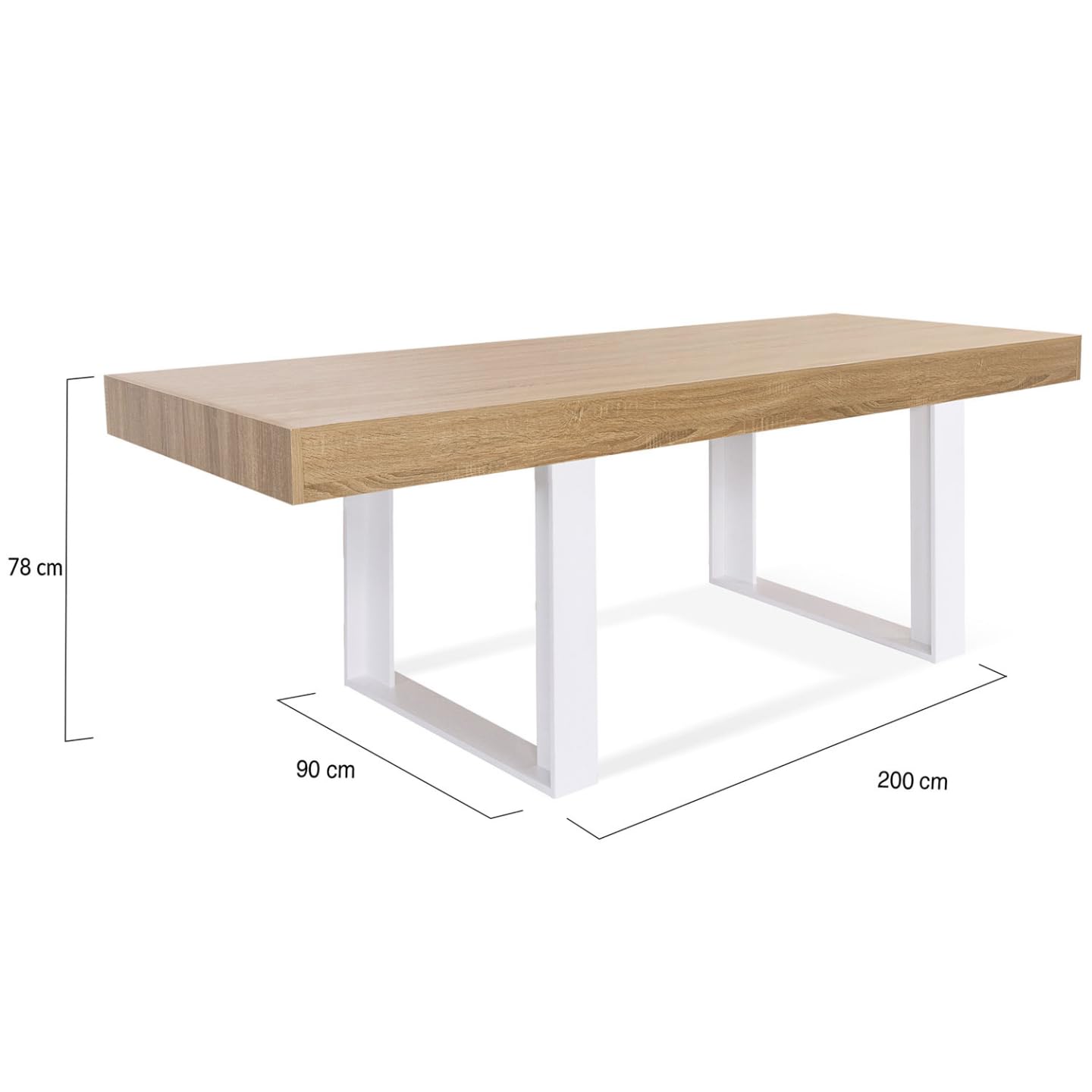 IDMarket - Mesa de comedor rectangular, Phoenix, 8 personas, madera y blanco, 200 cm