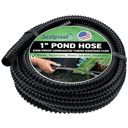 Sealproof 1 Dia. Corrugated Pond Tubing 1-Inch ID 20 FT Length Black PVC Kinkproof Strong Flex Tubing Made in USA