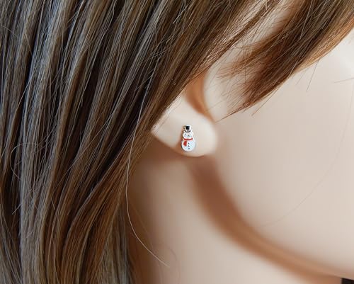 925 Sterling Silver christmas Snowman Tiny Mini Stud Earrings (Nickel Free/Hypoallergenic) 105952