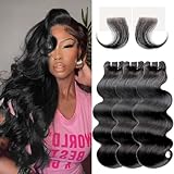 JOPEAR Body Wave Bundles Human Hair 20 20 20 Inch 3 Bundles 16A Body Wave Bundles 100% Unprocessed Brazilian Virgin Hair Hair Extensions Natural Black Weave Human Hair Raw Bundles And Baby Hair