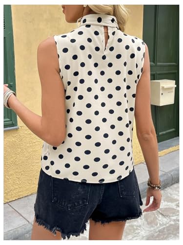 Floerns Women's Summer Dressy Tank Top Polka Dots Bow Sleeveless Business Casual Tops Blouses Office Work Shirt3