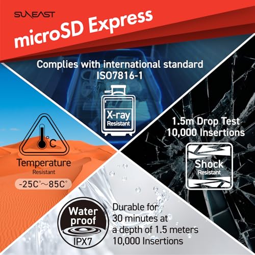 Image of SUNEAST microSD Express Memory Card, 256GB, Up to 890MB /s Read 750MB /s Write, Compatible with Nintendo-Switch 2, High-Speed Storage for Gaming and 4K Video, Class 10 U3 V30 UHS-I A1
