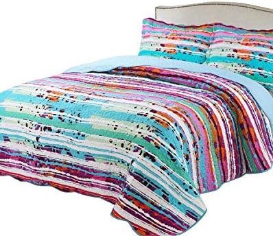 vivinna home textile Disperse Printing Quilt Set King Size(106"x96" Light Blue) -3PCS Bedspread -Lightweight Hypoallergenic Microfiber