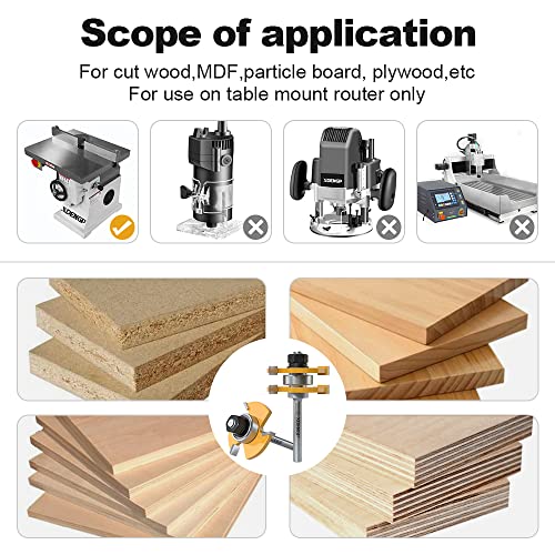 Image of Professional 2 PCS Tongue and Groove Router Bit Set 1 /4 Inch Shank, 3 Teeth T Shape Wood Milling Cutter Woodworking Tools, Matched Oak Hardwood Floor Wainscoting Boards Joinery Router Bit