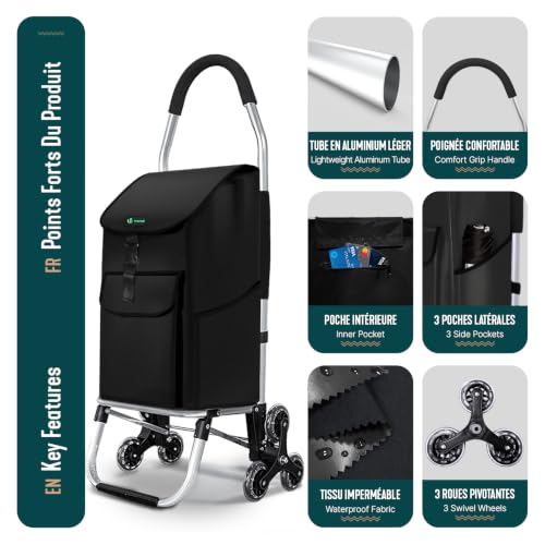 VOUNOT® Aluminium Einkaufstrolley Treppensteiger, Trolly Einkaufswagen Klappbar, Hackenporsche mit...