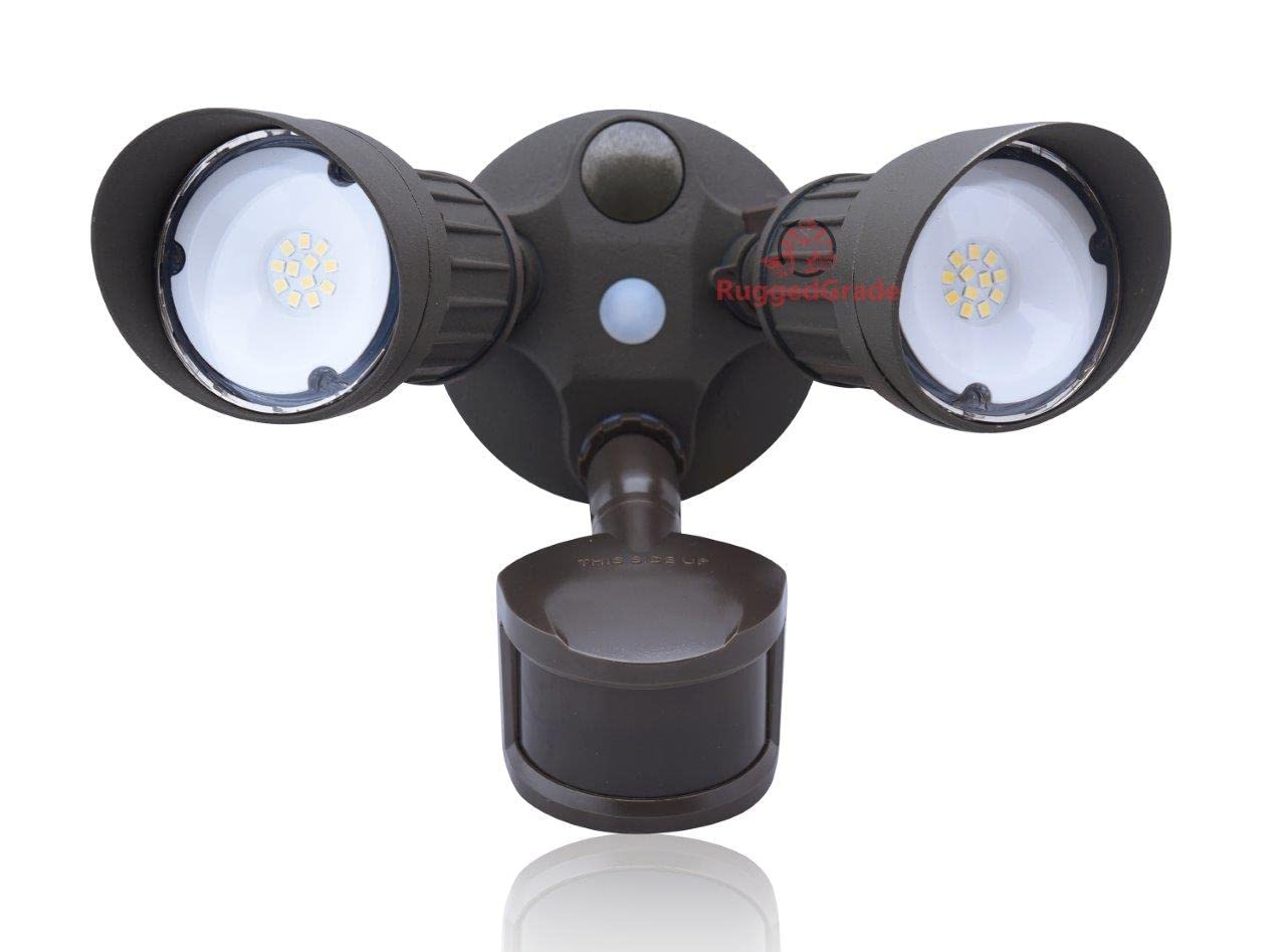 RuggedGrade 20 Watt LED Motion Sensor Flood Light – Bronze Color - 1,750 Lumen – Wide 180 Degree Motion Sensor Angle – 5000K Bright White –20 Year LED- Floodlight Wall Light w/Motion Sensor
