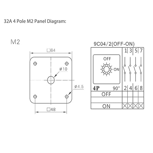 Miniatura 10 de Interruptor giratorio ATO 20A, 4 polos, interruptor de leva giratorio universal de 2 posiciones, interruptor de cambio seguro y confiable (20A)