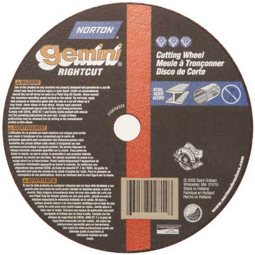 Norton Gemini Circular Saw Reinforced Abrasive Flat Cut-off Wheel, Type 01, Aluminum Oxide, 5/8