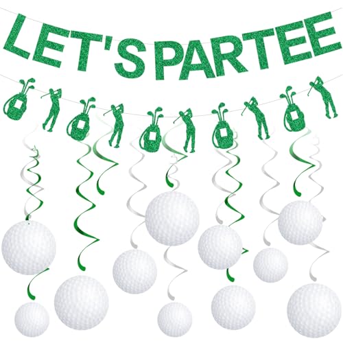 Image of Gameza Golf Party Decorations - 14PCS Let's Partee Golf Theme Decorations Golf Banners Mini Golf Hanging Swirls Party Decorations Golf Birthday Party Decorations for Men Bachelor Party Decorations