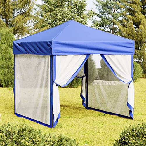 Carpa para Fiestas Plegable con Paredes Laterales, MOONAIRY Casas Prefabricadas, Cenadores para Jardin, Pergola, Carpas para Exteriores, Muebles De Jardin, Azul 2x2 m