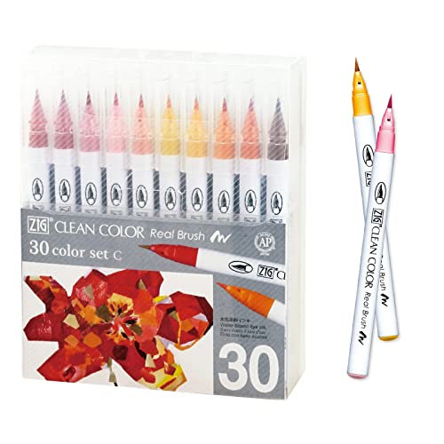 Pinceaux à pointe flexible ZIG Clean Color 30 couleurs pour technique de lettrage et aquarelle