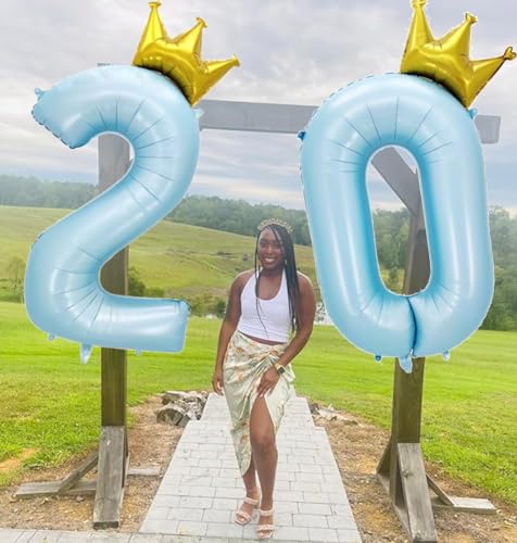 Image of MGJSRNH Giant Pale Blue 0 Number Crown Balloons 40 Inch Light Blue 0 Mylar Helium Large Crown Digital Balloon Baby Blue Birthday Numbers Balloons 10th Birthday Kids Theme Party Decoration Supplies