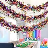 LOLStar Rainbow Tinsel Garland, 26.24 FT Rainbow Metallic Tinsel Twist Garland Shiny Hanging Decoration for Birthday Wedding Christmas Pride Month Parade Floats Xmas Tree Home Stairs Indoor Outdoor