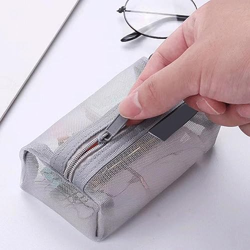 Wmool 2023 New Portable Square Mesh Storage Bag, Portable Mesh Cosmetic Bags Mesh Coin Purse Small, Mesh Makeup Bag with Zipper Mesh Cosmetic Bag3