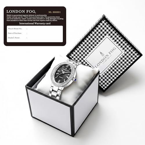 Image of London Fog Queenhithe Collection Watch for Women with Oval Textured Dial, Crystal Studded Bezel, Blue Crown Accent, Quartz Movement and Stainless Steel Strap - LFW20003