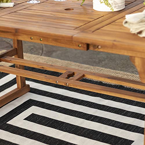 Walker Edison 6-8 Person Outdoor Wood Chevron Patio Furniture Dining Set Extendable Table Bench All Weather Backyard Conversation Garden Poolside Balcony, 3 Piece, Brown #TOP2