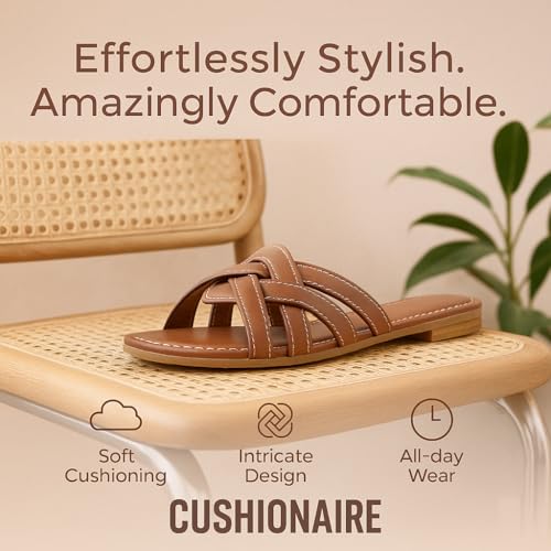 CUSHIONAIRE Laguna Slip-On Womens Sandals – Flat Braided Dressy Summer Sandals for Women2