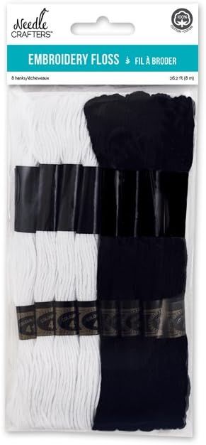 Needlecrafters NC162D Cotton Embroidery Floss, 8m, Black/White
