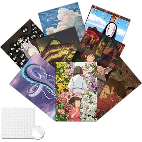 Pounchi Spirited Movie Posters (8 Pcs with Wall Collage Kit) 11.4" x 16.5" Unframed Version HD Printing Poster for Japanese Anime Movie Decor Bedroom Club Wall Art Decor for Teens Cover
