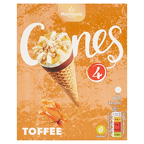 Morrisons Ice Cream Cones Toffee 4 x 110ml (Frozen)
