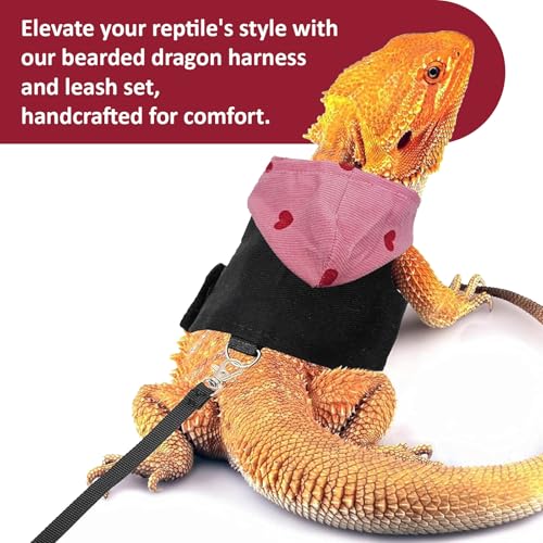 Image of Bearded Dragon Lizard Hoodie Leash Suit Reptile pet Outdoor Chest Harness Chameleon Squirrel Leash Hooded Clothes Suitable for Bearded Dragon Lizard Reptiles（Red hat）