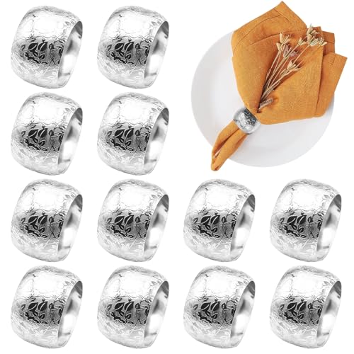 Fractoluxe Serviettenringe Silber, 12 Stück Elegante Metall Serviettenring Serviettenschnallen Blätter Serviettenring Gold Napkin Rings für Tischdekoration Weihnachten Thanksgiving Hochzeitsfeier