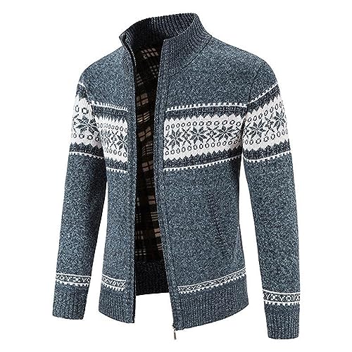 Men's Full Zip Cardigan Sweater Casual Cable Knitted Stand Collar Fleece Lined Sweater with Pockets2