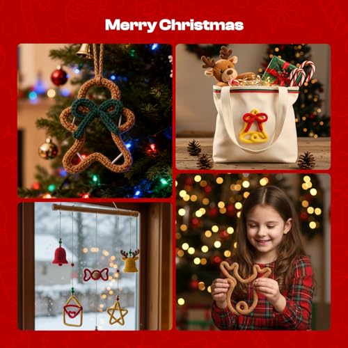 Image of Caydo i Cord Christmas Decoration Making Kit with 24 Patterns, 7pcs Arcylic Yarns and 49ft Craft Wire Kits for Beginners, DIY Xmas iCord Handicraft Making Kit for iCord Knitting Machine(Not Included)