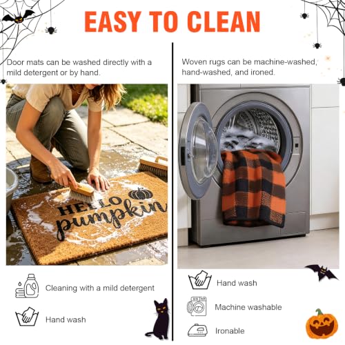 2 Pack Fall Halloween Door Mat Set, Pumpkin Coir & Plaid for Thanksgiving - image 6