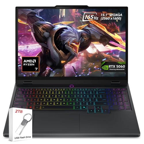 Image of Lenovo Legion 5 15AHP10 Gaming Laptop,15.1 OLED WQXGA(2560 x 1600) 165Hz, AMD Ryzen 7 260, NVIDIA RTX 5060, 16GB DDR5 RAM 512GB SSD, Wi-Fi7, Backlit KB, Win11, Eclipse Black, 2TB Flash Drive, W /GaLiMu