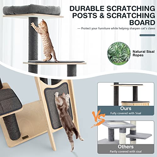 Torre para Gatos de Madera PETSITE 69 Pulgadas Gris miniatura 4