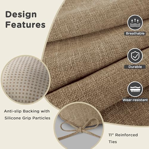 Image of AddGrace Chair Cushions for Dining Chairs Set of 4 Kitchen Seat Cushions with Ties and Non Slip Backing Tufted Indoor Seat Pad for Kitchen Dining Room 18 inch x 17 inch x 3 inch Light Brown