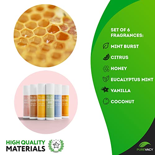 Purevacy Flavored Lip Balm For Dry Cracked Lips And Dry Skin, Unisex Natural Lip Balm Set Of 6 Flavors, Mint, Citrus, Coconut Lip Balm With Moisturizing Ingredients, Sweet Vanilla Lip Balm For Girls #TOP2