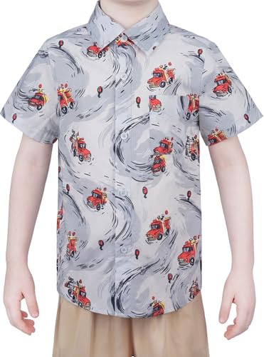 Image of Boys Hawaiian Button Down Shirt, Pure Combed Cotton Short Sleeve Size 3-15Y