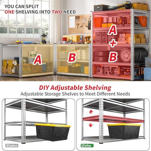 Image of 2200LBS Heavy Duty Storage Shelves, 5-Tier Adjustable Metal Shelving Unit with Waterproof PP Boards,Garage Storage Rack for Pantry Basement Warehouse,35 inchW x 16 inchD x 72 inchH,4 Pack Sliver Shelves