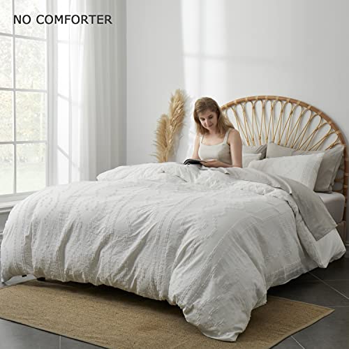 Bedazzled Duvet Covers Queen Size,3Pcs Soft And Embroidery Shabby Chic Boho Bedding Sets,100% Washed Microfiber Tufted Comforter Cover Set,White #TOP1