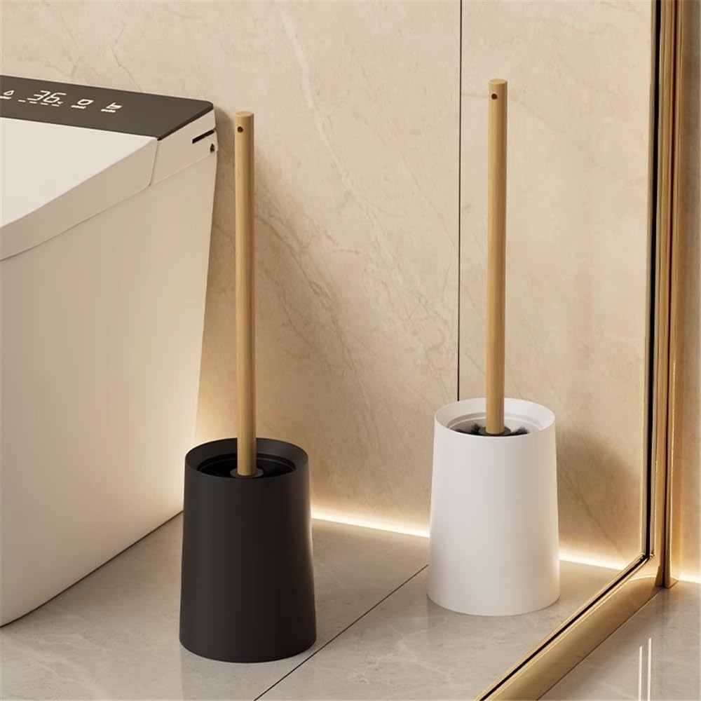 Escobilla de Baño Cepillo de Inodoro doméstico Mango Largo, Cepillo Pared, pie, con Base, Juego Limpieza Escobillas de Inodoro(Negro)