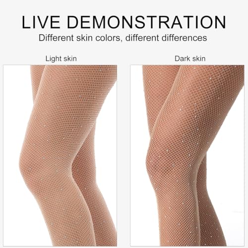 Image of VEBZIN Sparkly Fishnets Stockings High Waist Fishnet Tights for Women | Rhinestone Design, Sparkly Glitter Effect, Reinforced Toe, High Stretch, Everyday Wear, Rave Party Concert Festival Outfits
