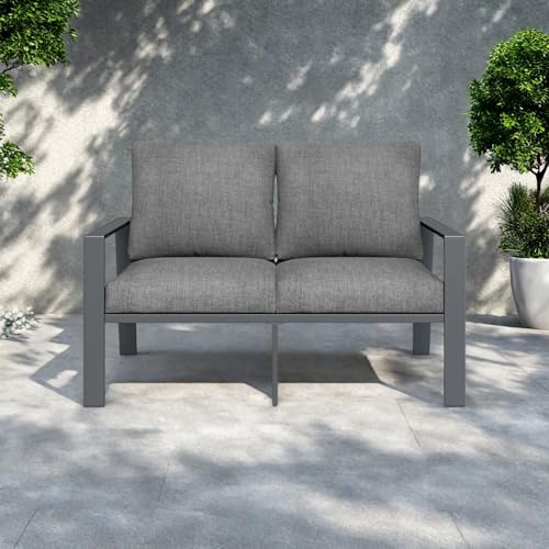 Image of Outdoor Loveseat Aluminum Patio Sofa for Small Space Weather-Resistant Patio Furniture with 4 inch Cushion for Garden, Porch, Poolside