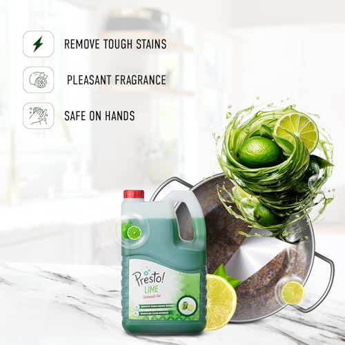 Image of Amazon Brand - Presto! Dishwash Gel | Lime | 5 Litre Refill Can | Dishwash Liquid | Cuts Through Grease | Safe On Hands
