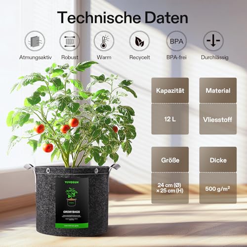 Image of VIVOSUN 5-Pack 3 Gallon Grow Bags, 500G Thick Nonwoven Fabric Pots with Strap Handles, Multi-Purpose Rings, for Low Stress Plant Training Fruits, Vegetables, and Flowers