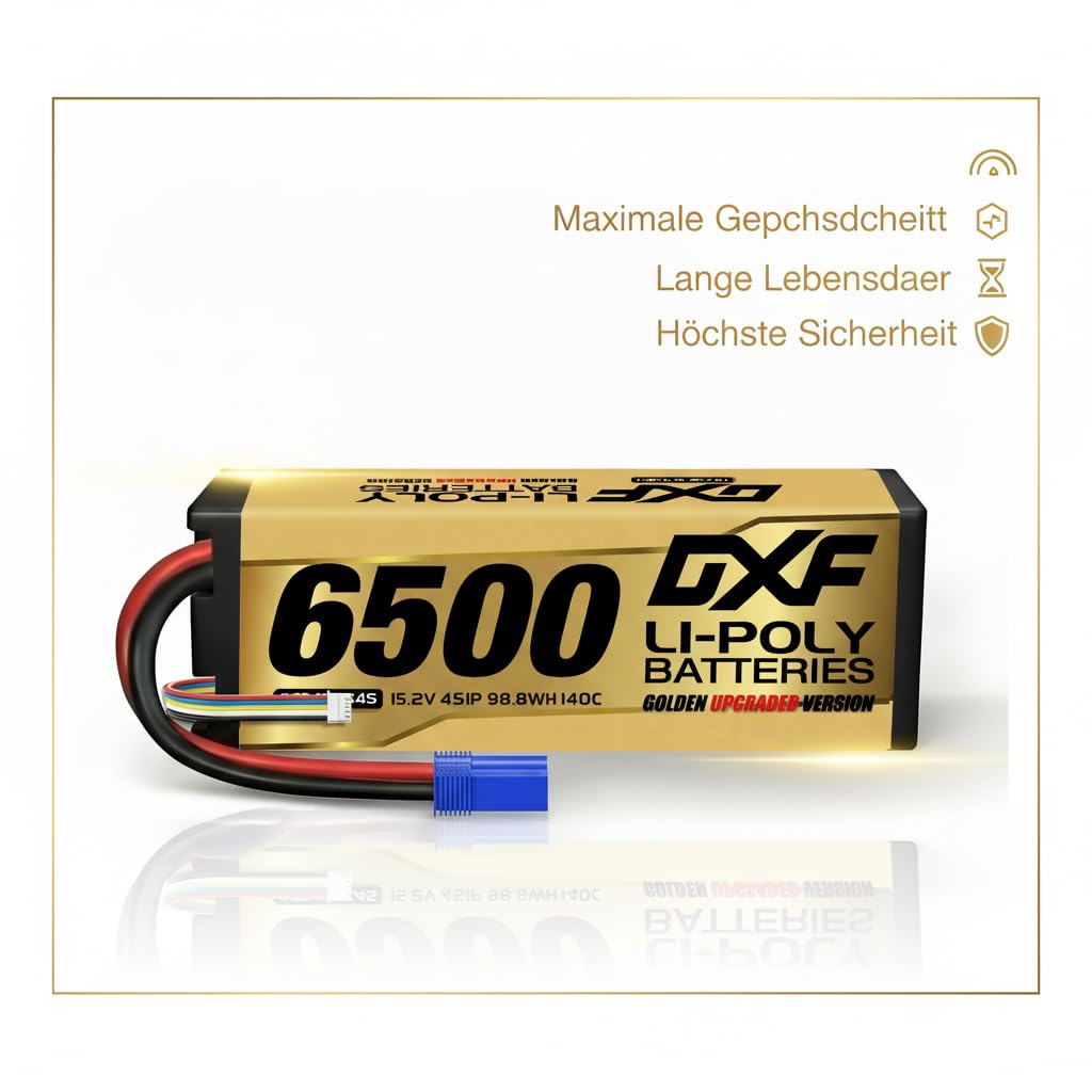 DXF 4S Lipo Battery 14.8V 100C 6500mAh with EC5 Plug RC Battery Hard Case for RC Car Truck Tank Buggy RC Racing Models (2 Packs