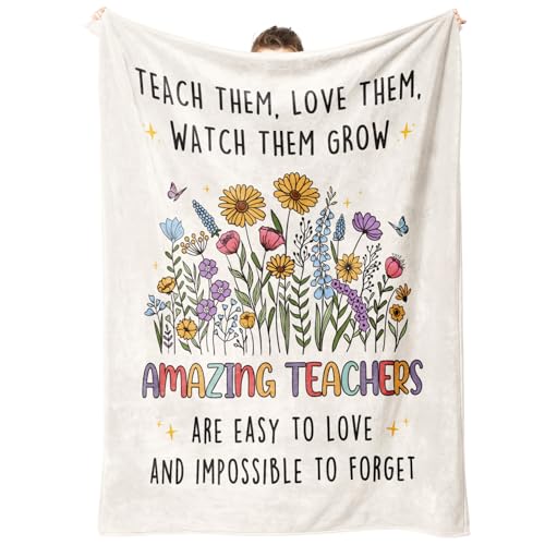 BeneCharm Teacher Appreciation Gifts Teacher Gifts for Women Teachers Blanket with Flower End of Year Best Teachers Thank You Retirement Gift for Women 60 X 50 Beige