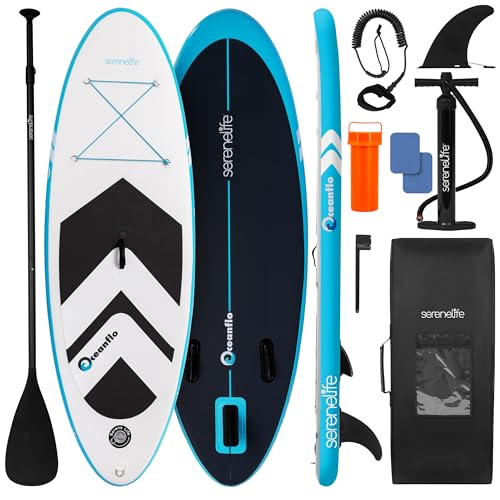 SereneLife 7'9' Kids Inflatable Stand Up Paddle Board - SUP for Youth with Single-Action Pump,...
