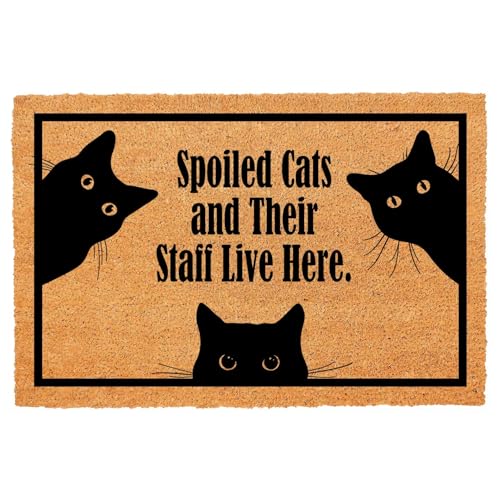 Funny Coir Doormat Welcome Mats with Heavy Duty Front Porch Patio Welcome Mats Entry Natural Coconut Brown Mat Novelty Gift Doormat 23.7 x 15.7 inch (Spoiled Cats and Their)