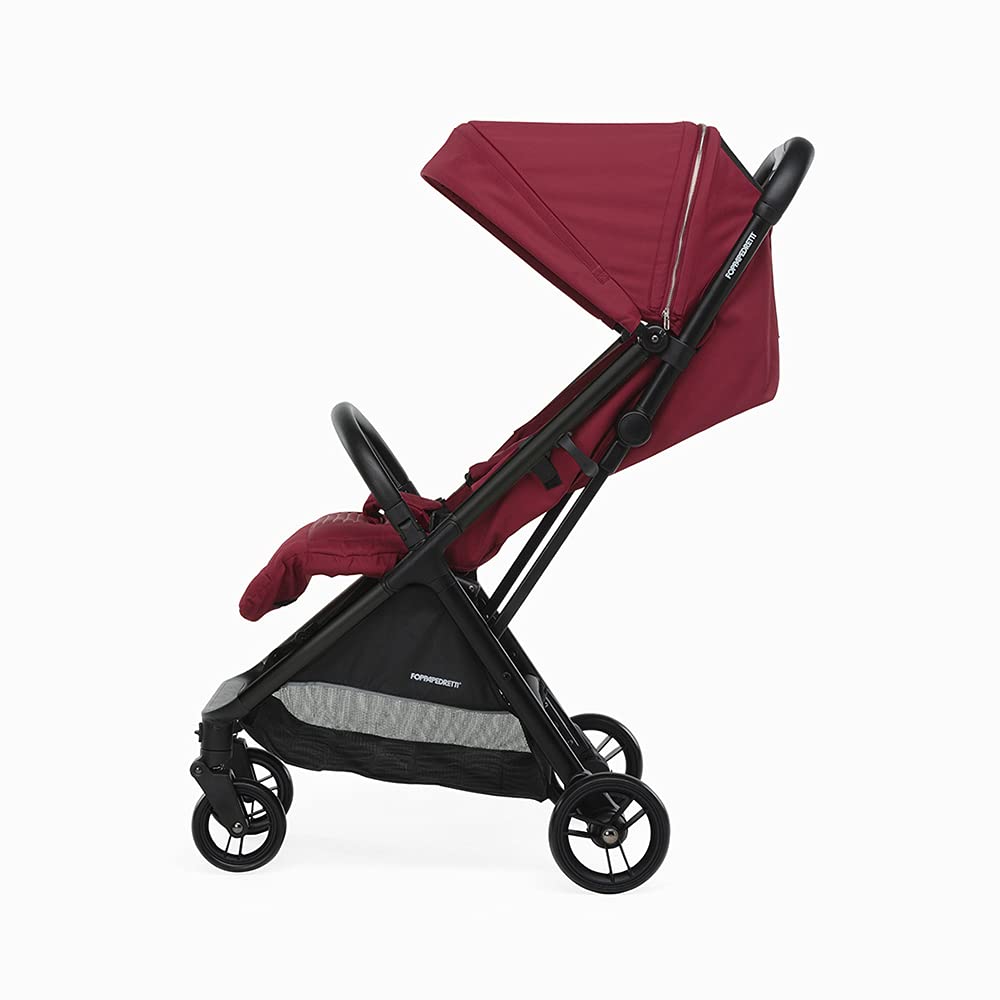Foppapedretti Passeggino Compatto Jumbo, 0-22 Kg (0-4 anni), Chiusura ad 1 mano, Chiusura Self-Standing, Schienabile Regolabile, Ruote Ammortizzate, Cesto Porta Oggetti, Telaio in Alluminio, Scarlatto