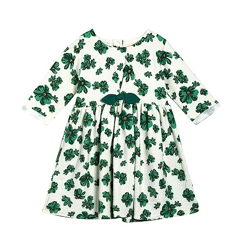 Image of miniklub Girls White & Green Floral Dress